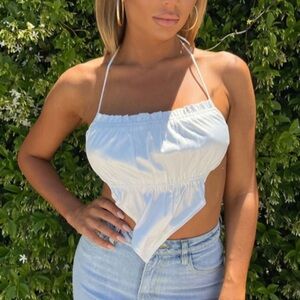 TIC TOC White satin halter scarf top